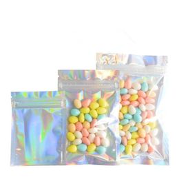 100Pcs/Lot Aluminum Zip Lock Bag Food Grade Packaging Bags Aluminum Foil Bag Laser Plain Pouches Mylar Flat Candy Front Clear