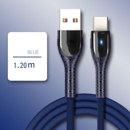 Zinc alloy fast charging data cable with light 5A super fast charging TYPE-C braided charging cable dhl free