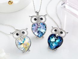 Fashion-European and American Owl 925 sterling silver necklace with Swarovski crystal pendant