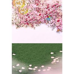 Digital Printed Colourful Flower Blossoms Wall Backdrop for Photography Kids Birthday Wedding Photo Studio Background Green Floor