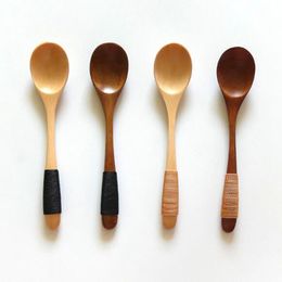 100pcs 13*2.8cm Wooden Spoon Ice Cream Coffee Tea Soup Wood Honey Spoons Handle with Yarn Rope