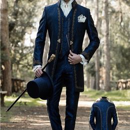 Noble Design Mens Prom Tuxedos Suits Floral Pattern Groom Wear Wedding Suits Applique Party Blazer (Jacket+Vest+Pants)