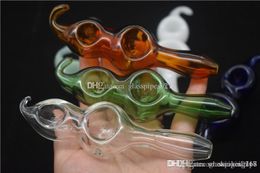 Multicolor Double ball Tobacco pipe glass Dry herb oil burner pipe smoking hand spoon pipes 12cm lenght factory price 10pcs