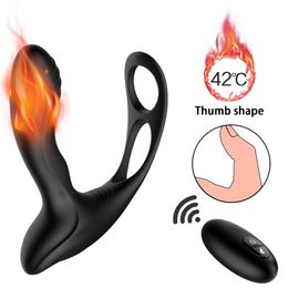 10 Speeds Wireless Remote Anal Vibrator Anal Plug Heating Prostate Massager With Delay Ring Anal Sex Toys Vibrating Butt Plug Y191028