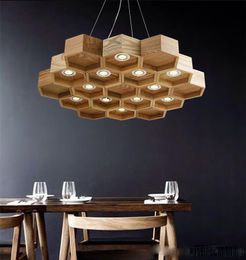 Wood Pendant Lamp Honeycomb Chandeliers Nordic Antique Wooden Founded On Solid Wood Light Bar Coffee Shop Small Chandeliers
