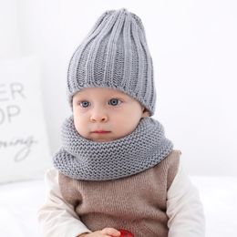 New Autumn Winter Baby Kids Knitted Hat Neck Warmer Set Children Knitwear Beanie Skull Cap Neckerchief 15167