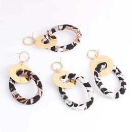 Wholesale-earrings Leopard Print Cow Colour huggie pendant earring for women handmade Flannelette Twining
