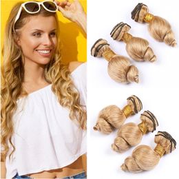 Honey Blonde Peruvian Wavy Human Hair Weave Bundles 3Pcs #27 Light Brown Loose Wave Virgin Human Hair Extensions Double Wefts Mixed Length