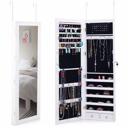 Multifunctional Wall Door Mounted Mirror Jewelry Cabinet jewelry storage rack Lockable Armoire Organizer with LED Light Home Furniture