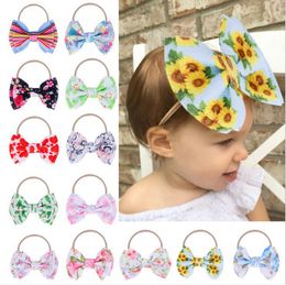 Baby Headband Sunflower Floral Hairband Print Big Bow Turban Girls Nylon Elastic Headband Child Flower Headwrap Hair Band Accessories D6243