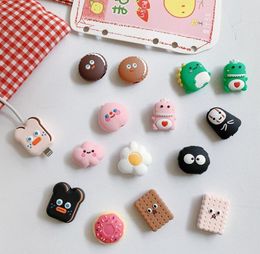 50pcs/lot Bread Donut Biscuit Dinosaur Cartoon Usb Charger Cable Winder Protector for iPhone USB Cable Charger Protector Phone Holder