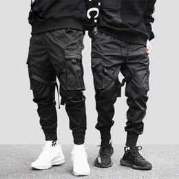 Januarysnow Hip Hop Boy Multi-pocket Elastic Waist Design Harem Pant Men Streetwear Punk Casual Trousers Jogger Male Dancing Black Pants