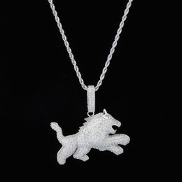 Wholesale-Iced Out Cubic Zircon Bling Wolf Dog Animal Necklace & Pendant Men Women Hip Hop Rock Jewelry CZ Necklaces For Gifts