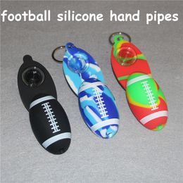 Keychain Football Shape Mini Silicone Smoking Pipe with screw lid Hand Tobacco Cigarette Pipes Silicon HandPipes