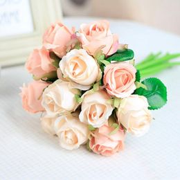 12pcs Artifical Rose Silk Flowers Small Bouquet Flores Wedding Party Festive Home Party Decorative Flowers Supplies LX1140