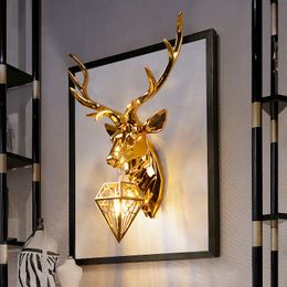 American deer head wall lamp living room bedroom TV background wall personality creative fashion antler lamp Led Sconce Home Luminaire