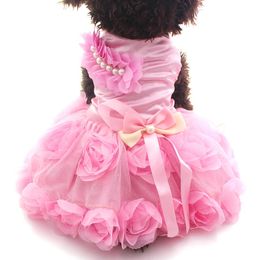 Pet Dog Princess Dress Tutu Rosette&bow Dresses Cat Puppy Skirt Spring/Summer Clothes Apparel 2 colours