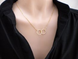 Fashion- Min1pc Gold And Silver Infinity Double Circles Necklace For Girls Interlocking Circles Pendant Necklace Xl184 Christmas Gift