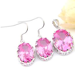 LuckyShine New Arrival Rhodium Plated Silver Pink Kunzite Jewelry Sets Earrings Pendants Women's