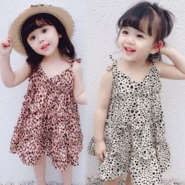 Girl Dress Leopard Print Princess Dress Suspender Kids Cake Dresses Children Beach Wear Summer Kids Designer Clothes Wholesale DHW3691