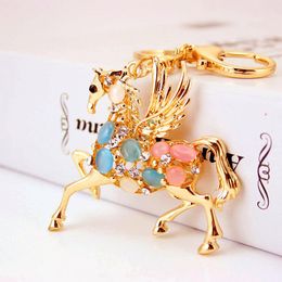 Women Car Key Chains New Bag Charm Key Ring Colorful Rhinestone Paved Animal Flying Horse Keychain Lobster Clasp Handbag Key Holder