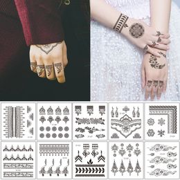 Noir Henné Fleur Dentelle Tatouage Mains Doigt Taille Pied Corps Maquillage Autocollant De Tatouage Temporaire étanche Pour Femme Mariée Party Amis
