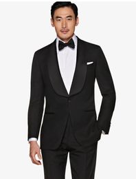 Brand New Black Men Wedding Tuxdos Shawl Lapel Slim Fit Groom Tuxedos Excellent Men Jacket Blazer 2 Piece Suit(Jacket+Pants+Tie) 2633