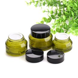 Upscale Green Cosmetic Storage Container Jar Face Cream Lip Balm Glass Bottles Emulsion Pot with Lid and Inner Pad