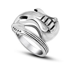 Men Women Guitar Shaped Ring Jewellery Stainless Titanium Steel Punk Rock Party Ring For Gift Free Ship