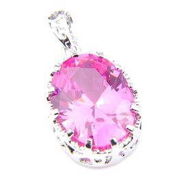 LuckyShine Girl Gift Oval Pink Kunzite Gems Necklace Pendants 925 Silver Europe popular Style Pendants Necklace Jewellery 1 inch