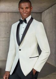 New Fashion One Button Ivory Groom Tuxedos Shawl Lapel Men Suits Wedding/Prom/Dinner Best Man Blazer (Jacket+Pants+Tie) W362