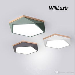 Geometry Ceiling Light LED Lamp Green Grey Yellow White Black Macaron Colour Light Wood Iron Diamond Bedroom Restaurant Hotel Dinning Room