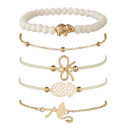 Multilayer bracelet flamingo pineapple bow bead charm bracelet five-piece suit bracelets sets