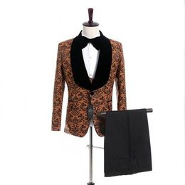 Paisley Groom Tuxedos One Button Side Vent Man Blazer Excellent Men Business Party Prom Business Suits(Jacket+Pants+Vest+Bow Tie) J639