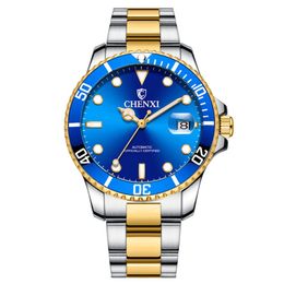 CHENXI Business Automatic Movement Wristwatch Luminous Pointer 001 High Quality Gold Blue Green Bezel Analog Dial Stainless Steel Buckle