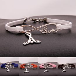 New Hockey Sports Charm bracelet Vintage infinity Love Velvet rope Wrap Lobster Bangle Wristband For women Men s Fashion Jewellery Gift