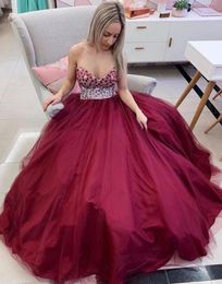 Charming Beads Tops Tulle Evening Dress Sweetheart High Waist Long Prom Gown for Specail Ocassions Custom Made