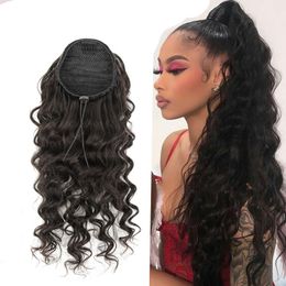 Amazing Long high body wavy ponytail hairpiece Drawstring clip in wet wavy ponytail Human hair Pony tail extension Natural unproces 160g