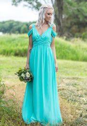 Western Country Chiffon Floor-length Bridesmaid Dress For Garden Beach Weddings A Line V-neck Maid of Honour Gowns With Cowl Sleeves