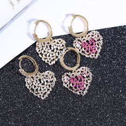 Fashion- Classic Romantic Heart Shape Drop Earrings Gold/Pink Colour Options Lovely Bridal Jewellery For Women Wedding Party