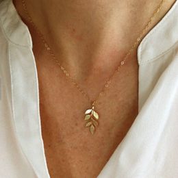 Bohemian Trend Jewelry Simple Leaf Charm Pendant Necklace Long Strip Pendant Necklaces For Women