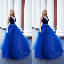 2019 New Fashion Evening Dresses Blue Sexy Deep V Neck Sleeveless Women Occasion Party Celebrity Gowns Floor Length Formal Prom Dresses