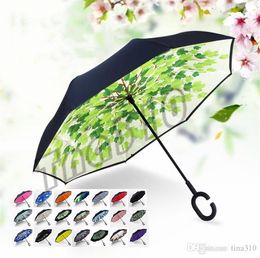 New Windproof Reverse Umbrella Folding Double Layer Inverted Rain Umbrella Self Stand Inside Out Rain Protection C-Hook Hands 69 style I478