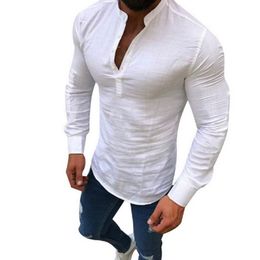 2019 Sexy New Men Long Sleeves Blouse Summer Fashion Casual Cool Clothing Slim Fit Tees Tops Male Breathable Linen Shirt