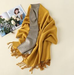 Wholesale-Autumn and winter trend new double-sided two-color imitation cashmere scarf couple models solid Colour scarf free shipping