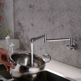 Brass Wall Mounted Kitchen Faucet Pot Filler Faucet Swivel Folding Retractable Rotary Stretch Basin Faucet Sink Tap