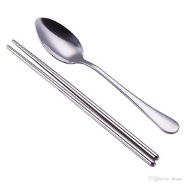 Stainless Portable Stainless Steel Tableware Set Promotional Portable Two-piece Spoon Chopsticks Set With PP Box Spoon/Chopsticks Kit DH0410