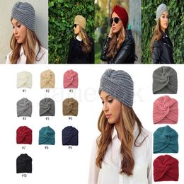 Womens New Turban Winter Knit Turban Cap Bohemian Knotted Hijab Muslim Hat Warm Turban dc983