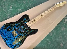 Factory wholesale Electric Guitar with Blue Flame Pattern,Maplefretboard,Gold Hardware,Can be Customised as request