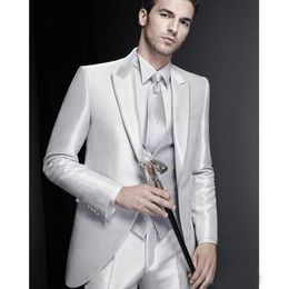 Excellent Groom Wedding Tuxedos Mens One Button Tuxedos Fashion Man Jacket Blazer Prom Dinner 3 Piece Suit(Jacket+Vest+Pants)